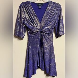Frank Lyman Purple Metallic Asymmetrical Top